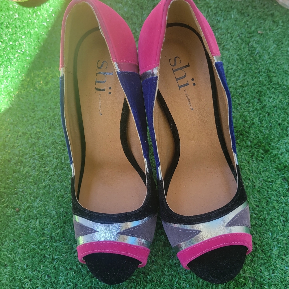 Peep Toe Colorblock Heels